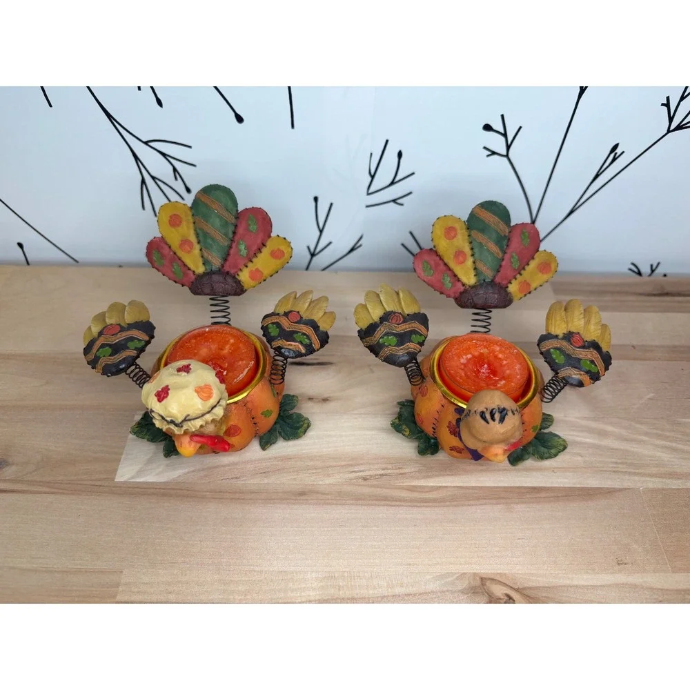 Home Interiors Turkey Tealight Candle Holders Fall Thanksgiving Decor Set 12704